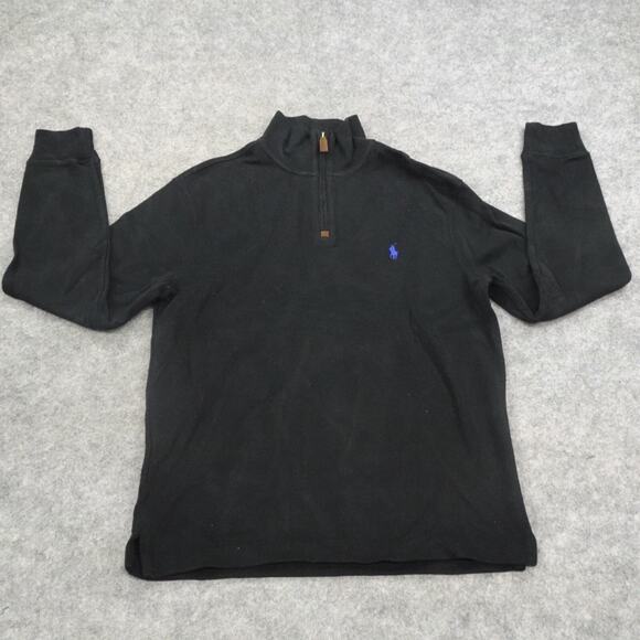 Polo Ralph‎ Lauren Sweater Mens Small Half Zip Black Blue Pony Cotton Pullover B - Picture 1 of 12